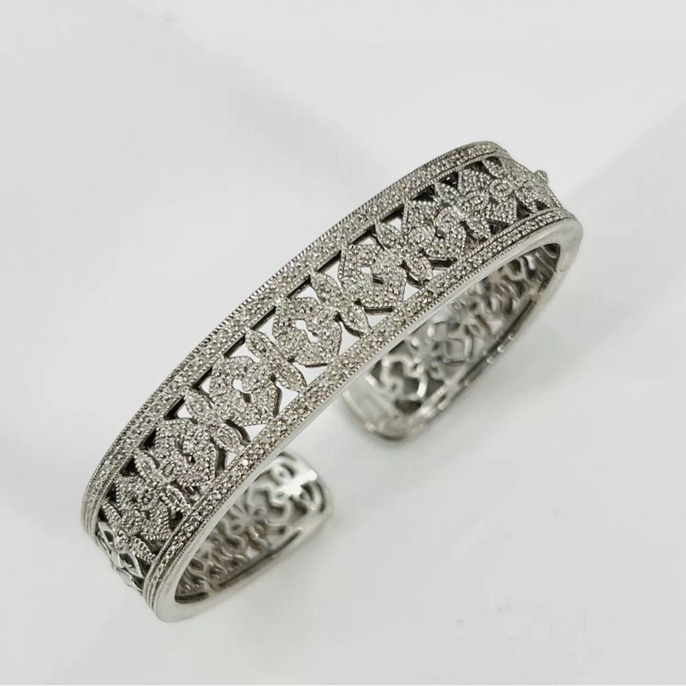 Sterling Silver & Diamond Hinged Cuff Bracelet